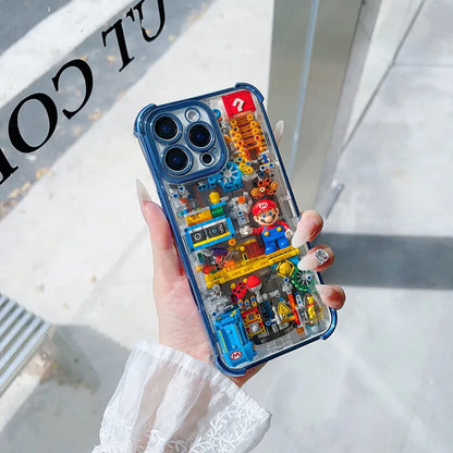 Luxury Plating Building Super Mario Clear Phone Case For Xiaomi Redmi Note 14 13 12 10 11 Pro 10S 9S Redmi 14C 13C 12C 9A 9i 9