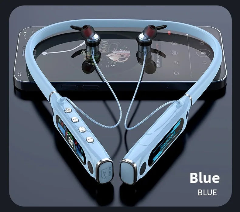 Neck-hanging outdoor sports Bluetooth headset Hidden TF card LCD digital display Long battery life Large capacity battery headse