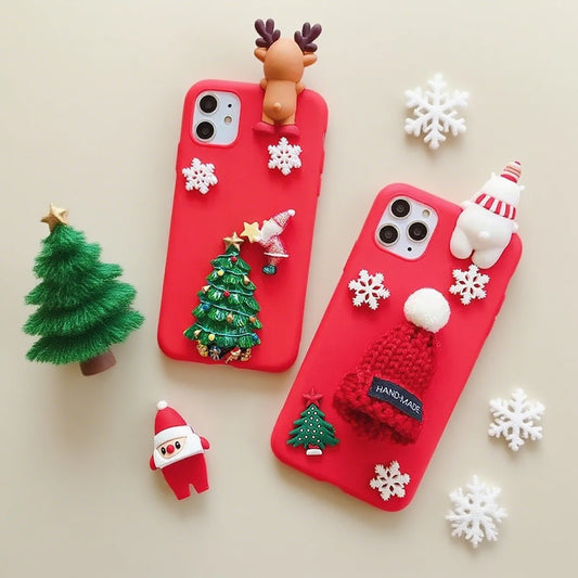Cute 3D Fabric Christmas Gloves Hat Gift Case For Redmi Note 14 13 Pro Plus 14 13 12 11 10 9 Pro 10s 9s 11s 12s Snow Phone Cover