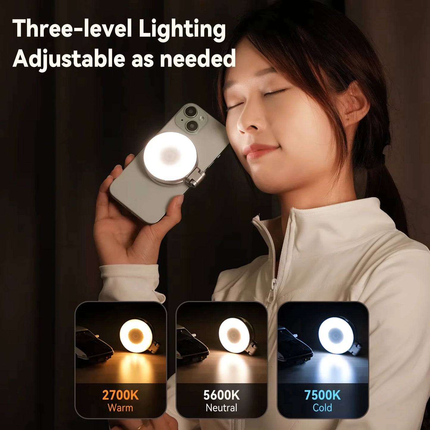 TELESIN Smartphone Magnetic Fill Light Mini Selfie Light 3 Modes Adjustable Brightness for Iphone XIAOMI HUAWEI SAMSUNG Phone