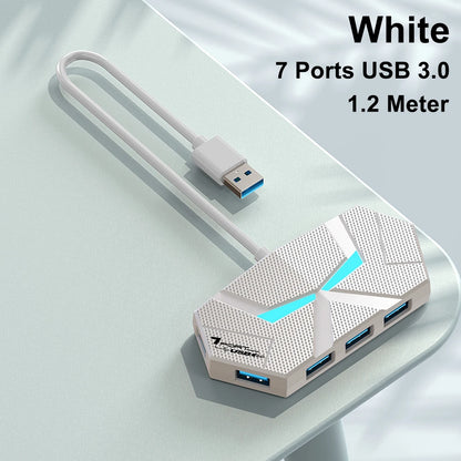 7 Ports USB 3.0 HUB USB Docking Station USB Splitter Adapter 5Gbps High Speed Transmission PD Power Supply For Laptop Computer