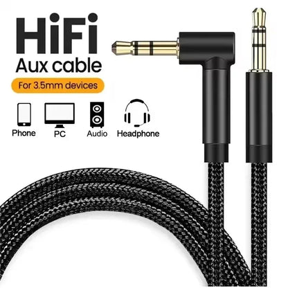 90 Degree Elbow Universal 3.5mm Jack Audio Cable Braided Speaker Aux Wire Male To Male Speaker Aux Line for Samsung Xiaomi Cord
