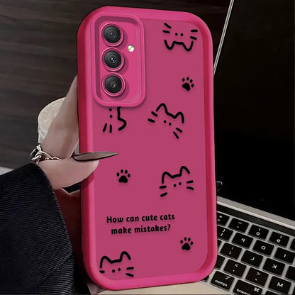 Cute Line Cat Dog Footprint Phone Case For Samsung Galaxy A14 A15 5G S21 S22 S23 S24 5G FE Plus Ultra A25 A35 A52 A53 A54 A55 5G