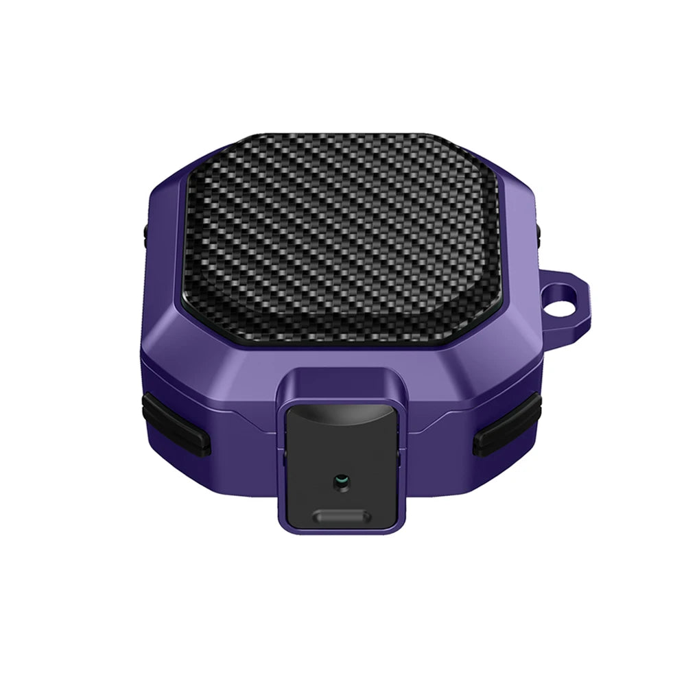 Carbon Fiber Switch Lock Earphone Case For Samsung Galaxy Buds 2 Pro FE Live Cover Full Protection Shockproof With Keychain Box