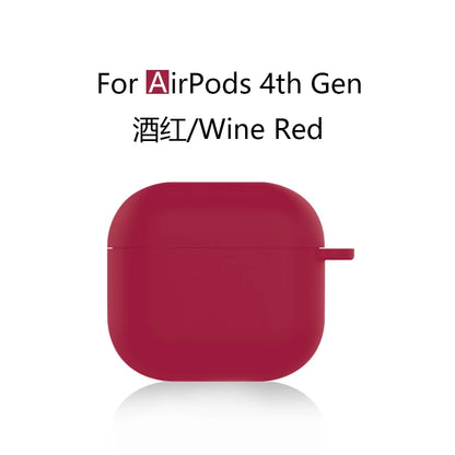 for 2024 AirPods 4 earbuds Solid color Earphone Protector cases with keychain liquid silicone soft for New AirPods 4 ANC Cases