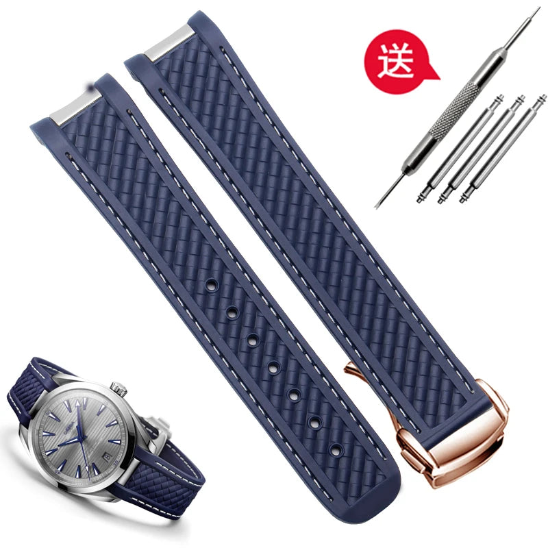 Rubber Watchband For Omega AT150 Seamaster 300 AQUA TERRA Diving watches straps Black Blue Silicone Watch Strap 20mm bracelet