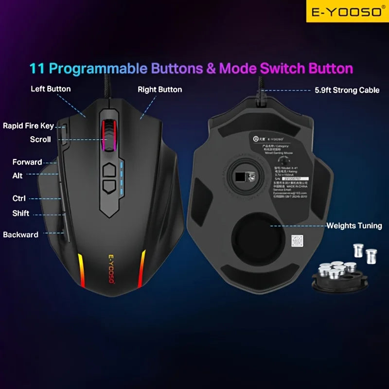 1pc E-YOOSO Wired Gaming Mouse with RGB Lighting, Macro Editing, Side Keys Ergonomic Compatible  Windows 7,  Office Use, Gaming