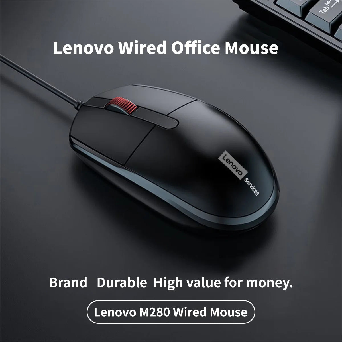 Lenovo M280 Wired Silent Mouse, Suitable for Office, Home, and Business Use, USB Wired, Compatible with Desktop and Laptop