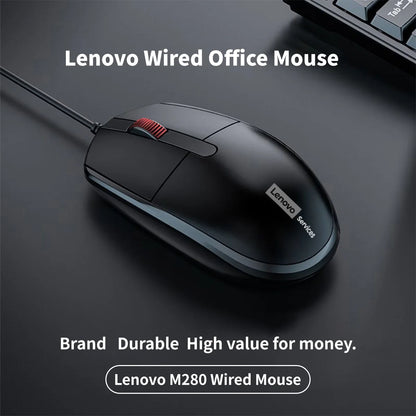 Lenovo M280 Wired Silent Mouse, Suitable for Office, Home, and Business Use, USB Wired, Compatible with Desktop and Laptop
