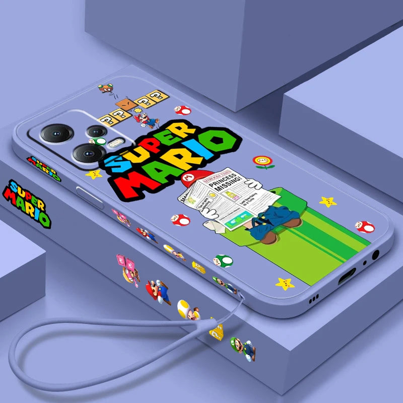 S-Super M-Marios B-Bros Cute Liquid Left Rope For Xiaomi Redmi Note 13 12 12S 12R 11 11T 11S 10 10S Pro Plus 5G TPU Phone Case