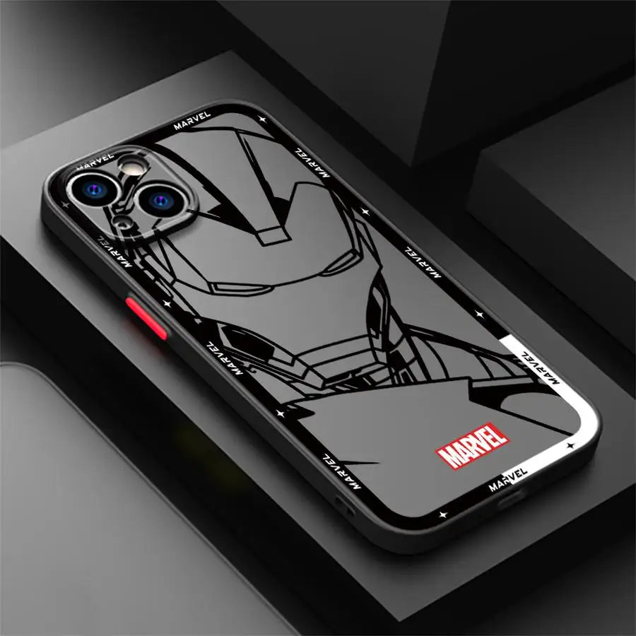 Phone Case for iPhone 16 15 11 12 13 14 Pro Max 16 Plus 12 Mini 7 8 MAX 16e Matte Soft Cover Shell Marvel Ironman Cool Logo