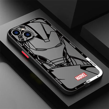Phone Case for iPhone 16 15 11 12 13 14 Pro Max 16 Plus 12 Mini 7 8 MAX 16e Matte Soft Cover Shell Marvel Ironman Cool Logo