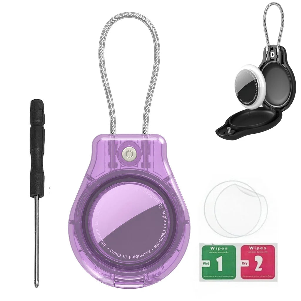 Waterproof AirTag Keychain Holder tag Lock Case Wire Cable,  Anti-Lost Protective Case with Keyring for Luggage, Key, Backpack