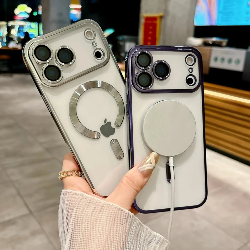 Luxury Magnetic For Magsafe Wireless Charge Plating Clear Case For iPhone 17 16 15 14 13 12 11 Pro Max Shockproof Silicone Cover
