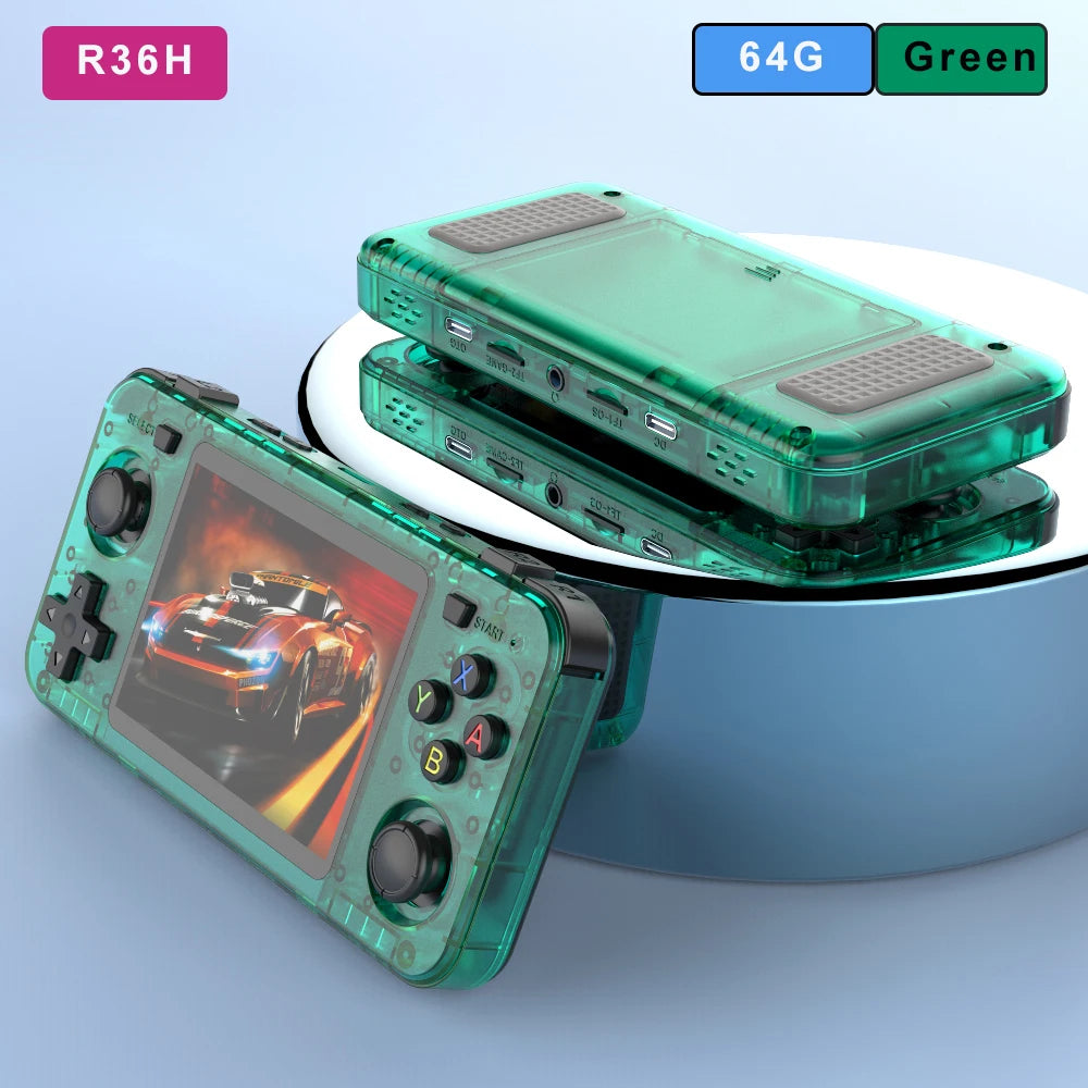 BOYHOM Green R36H Retro Video Game Console 3.5‘’ IPS Screen RK3326 3000 mAh Open Linux System Portable Player For Boys gift
