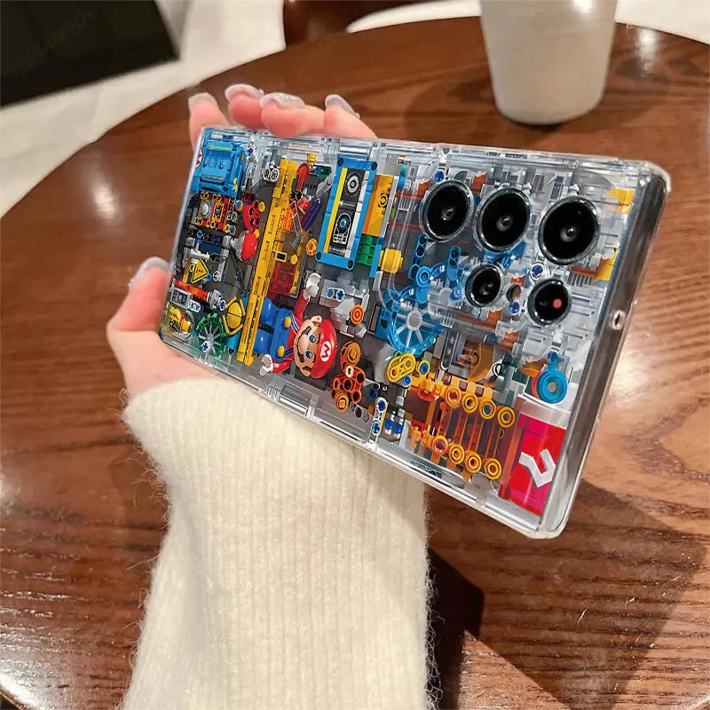 Fashion Building Block M-Marios Phone Case For Samsung Galaxy A14 A15 5G S22 S23 S24 Plus Ultra A35 A54 A55 5G Transparent Cover