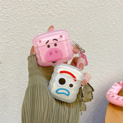 Cartoon Strawberry Bear Case for AirPods 4 Pro2 Pro 3 2 1 Bluetooth Earphone Protective Cover with Keychain