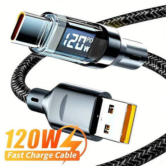 120W USB to Type C Cable Phone Super Fast Charging Cable With LED Display 100W Type-C To Type-C Data Cord For Huawei Oppo Vivo