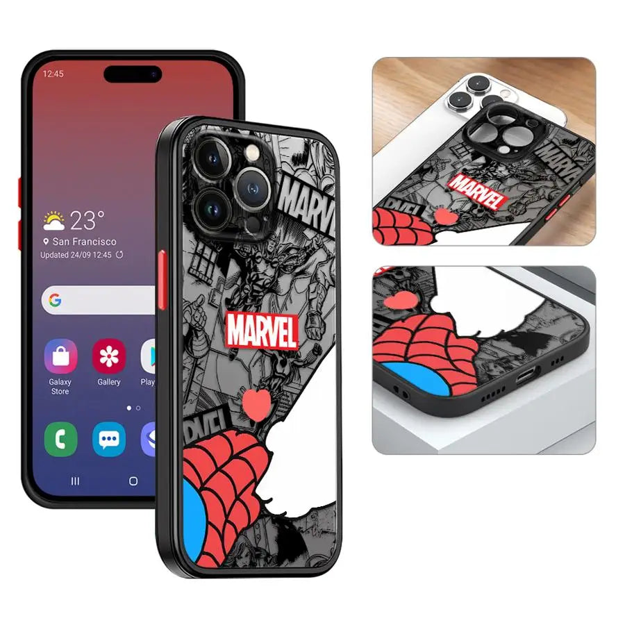 Marvel Cute Spidermans Hello Kitty Phone Case for iPhone 16 15 11 12 13 14 Pro Max 16 Plus 12 Mini 7 8 XR XS 15Pro MAX 16e