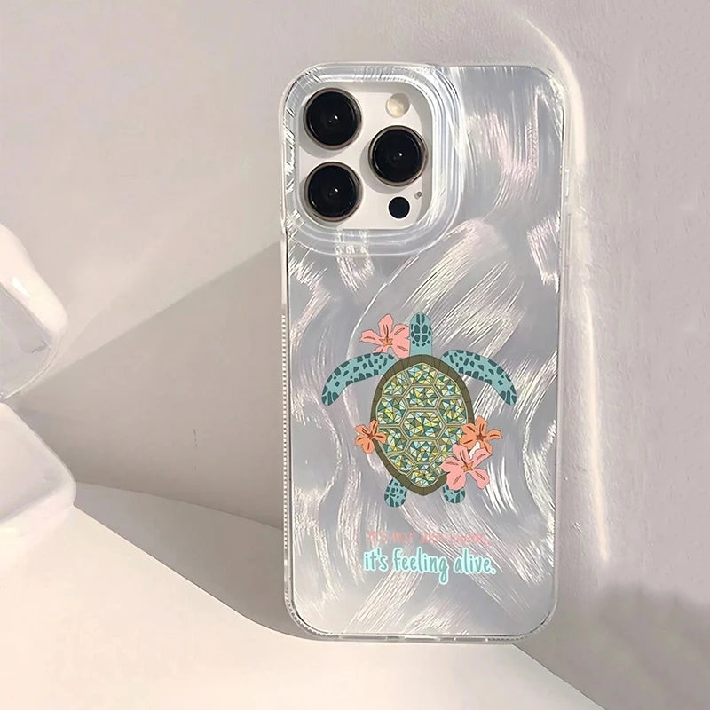 Seashell Starfish Pattern Phone Case For iPhone 16 11 14 15 13 Pro Max 16E 14 15 7 8 Plus X XS Max XR SE2 Feather Texture Cover