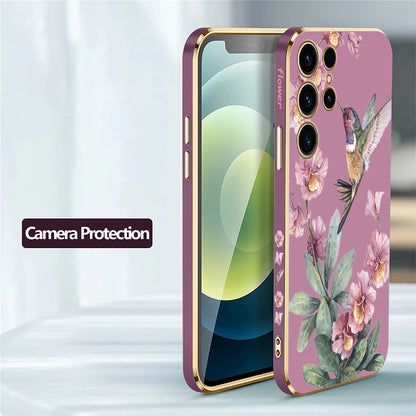 Phone Case For Samsung Galaxy S24 S21 FE S 25 Ultra S25 Plus 5G S23 FE S 24 S22 Plus Flower Bird Plating Protective Cover