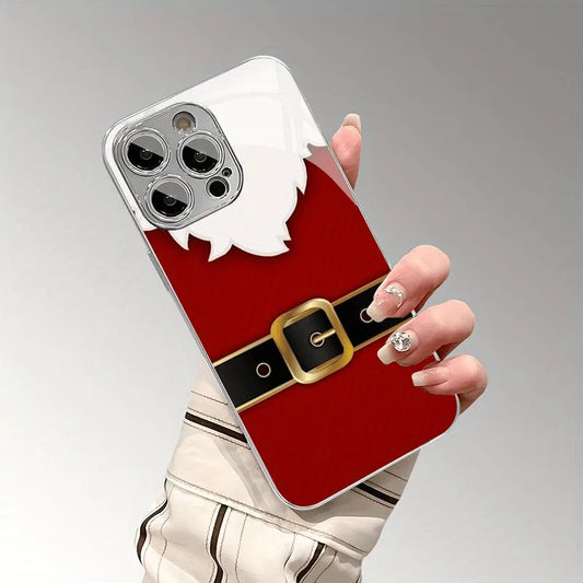 Creative Santa Claus Pattern Tempered Glass Electroplated Phone Case For iPhone 17 16 Pro Max 15 14 Plus 13 12 16E 17 Air Cover