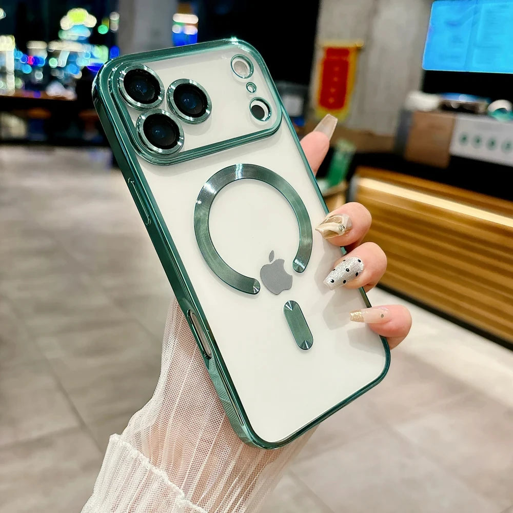 Luxury Magnetic For Magsafe Wireless Charge Plating Clear Case For iPhone 17 16 15 14 13 12 11 Pro Max Shockproof Silicone Cover