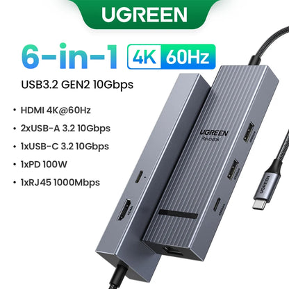 UGREEN USB C HUB 10-in-1 4K60Hz HDMI USB3.2 10Gbps PD100W RJ45 SDTF USB Splitter for Laptop Macbook Pro Air iPad Docking Station
