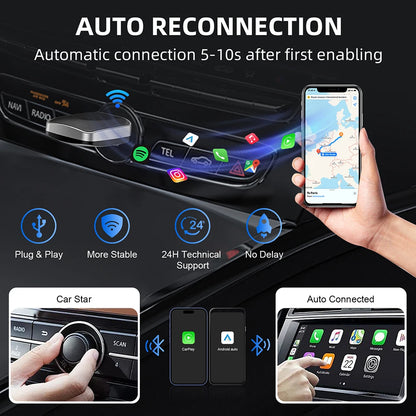 2 in 1 Smart Dongle AI Box Mini Adapter Wired to Wireless Carplay&Android Auto Compatible with 99% of Cars Plug and Play WiFi