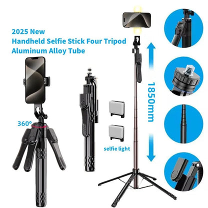 2025 NEW 1850mm Monopod Remote Shutter for iPhone Samsung Xiaomi Phone Holder four Tripod Wireless Bluetooth Selfie Stick