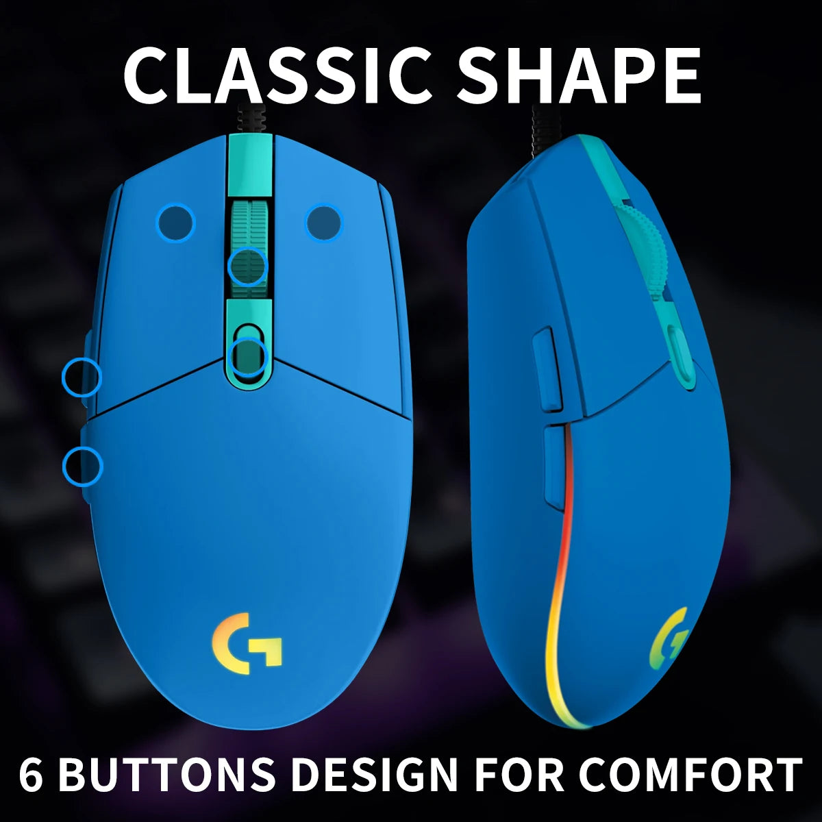 Logitech G203 Wired Gaming Mouse, Esports-Grade, 6 Programmable Buttons & Multi-Color for Competitive Games