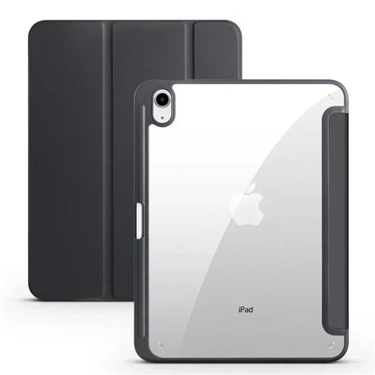 For iPad 10th Gen Case with Pen Holder Trifold Acrylic Clear Back Hard Cover For iPad 10.2 9.7 Air 5 11 iPad 10 9 11th A16 Case