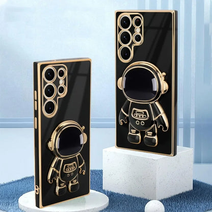 Luxury Astronaut Stand case for Samsung Galaxy S21 S22 S23 S24 S25 FE Ultra Plus Slim Fit Soft Shockproof  Electroplated Cover