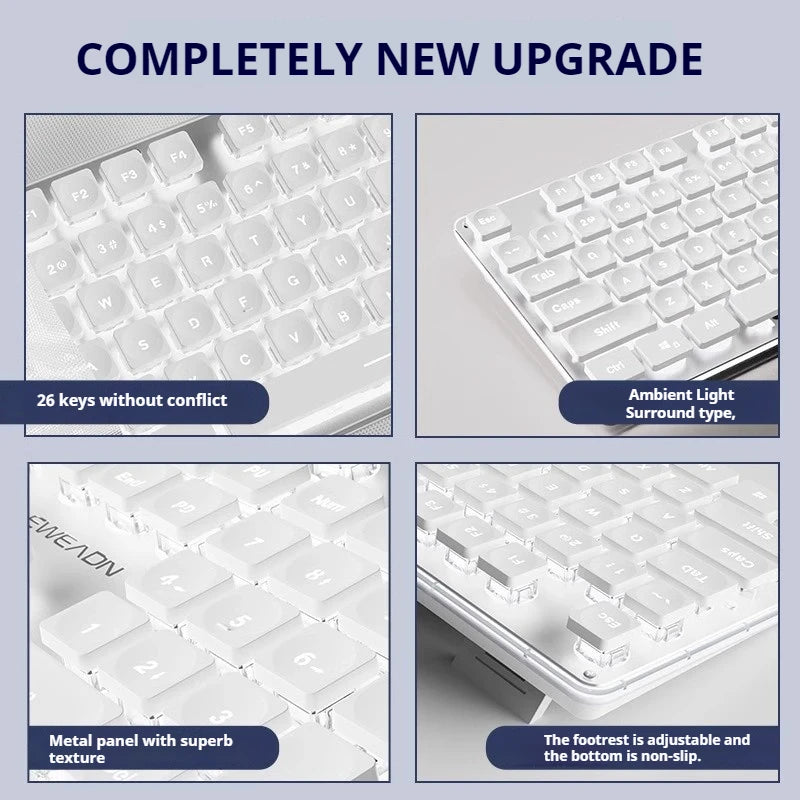 EWEADN V3 Gaming USB only Wired film Keyboard, 104 Keys Full Size All-Metal Panel, for Games and Office, Desktop, Laptop