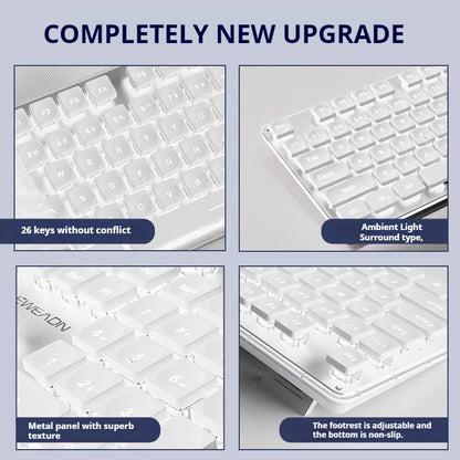 EWEADN V3 Gaming USB only Wired film Keyboard, 104 Keys Full Size All-Metal Panel, for Games and Office, Desktop, Laptop
