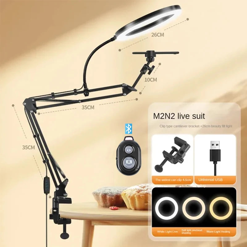 Live Stand Mobile Phone Professional Overhead Lighting Fixed Shooting Camera With Instructi Recording Video Selfie Stick
