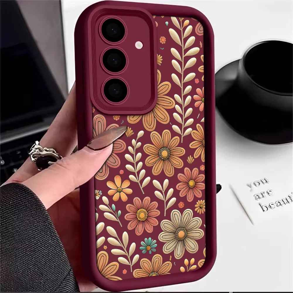 Petal Leaf Diagram Silicone Phone Case For Samsung Galaxy S23 S22 S21 S25 S24 S20 Ultra FE A35 A15 A25 A55 Note 20 Plus 5G Cover