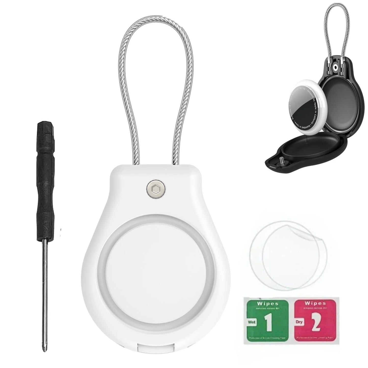 Waterproof AirTag Keychain Holder tag Lock Case Wire Cable,  Anti-Lost Protective Case with Keyring for Luggage, Key, Backpack