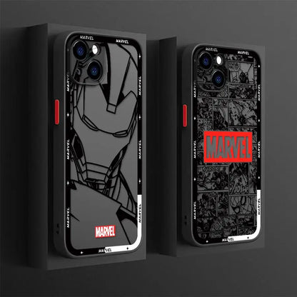 Phone Case for iPhone 16 15 11 12 13 14 Pro Max 16 Plus 12 Mini 7 8 MAX 16e Matte Soft Cover Shell Marvel Ironman Cool Logo