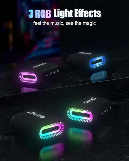 OHAYO Bluetooth Speaker Small Music Box Bluetooth 5.3 with RGB Light, Outdoor Portable Speaker with 24H Battery, IPX7 Waterproof