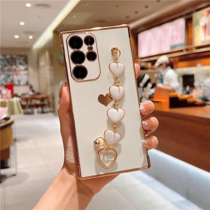 For Samsung Galaxy S23 S22 S21 Ultra A52 A53 FE A54 A23 A12 A 52S 53 54 5G Plated Silicone Love Bracelet Case