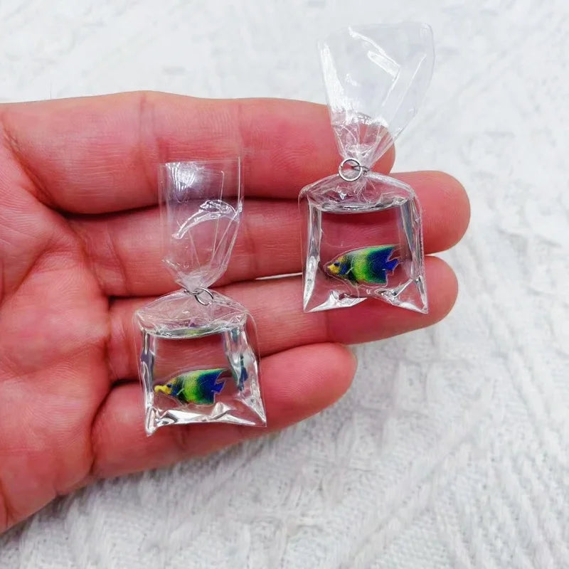 10pcs Coral Fish bag Resin Charms Ocean Transparent Small Fish In Water Bag Jewelry Pendant Jewelry Handmade DIY Material