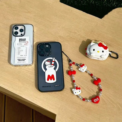 Sanrio Cartoon Hello Kitty Phone Chain Cute Girl Heart Bead String Phone Case Hanging Rope Keychain kawaii pendent Holiday Gifts
