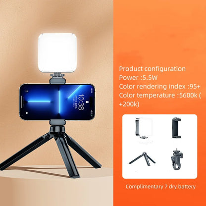Portable Video Fill Light For Camera Phone Laptop Selfie Adjustable Photography Pocket Fill Light with Clamp Tripod Selfie Stick