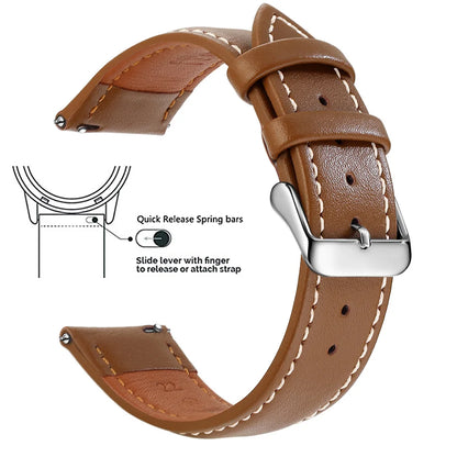 Top Grain Genuine Leather Watch Band, Quick Release 12/14/16/18/19/20/21/22/24 mm Watch Straps, Replacement Bands for Men Women