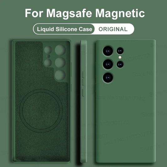 Original For Magsafe Silicone Case For Samsung Galaxy S22 S23 S24 S25 Ultra S21 FE Wireless Charging Magnetic Cover Accessories