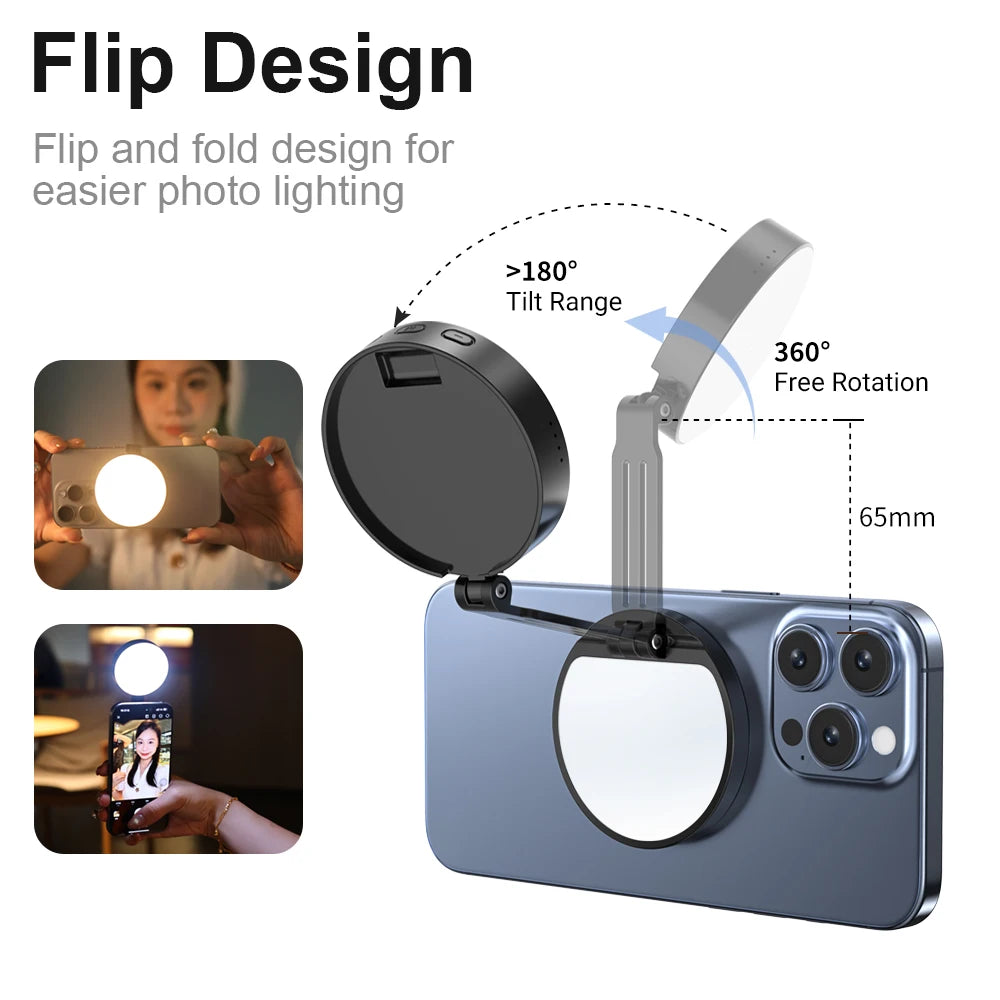 LUXCEO R1 MagSafe Flip Selfie Fill Light for Vlog Livestream Photography Portable Magnetic Smartphone Light for iPhone