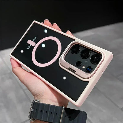 For Magsafe Hidden Holder Clear Case For Samsung Galaxy S24 Ultra S22 Plus S23 FE Shockproof Magnetic Wirelesss Charge Cover