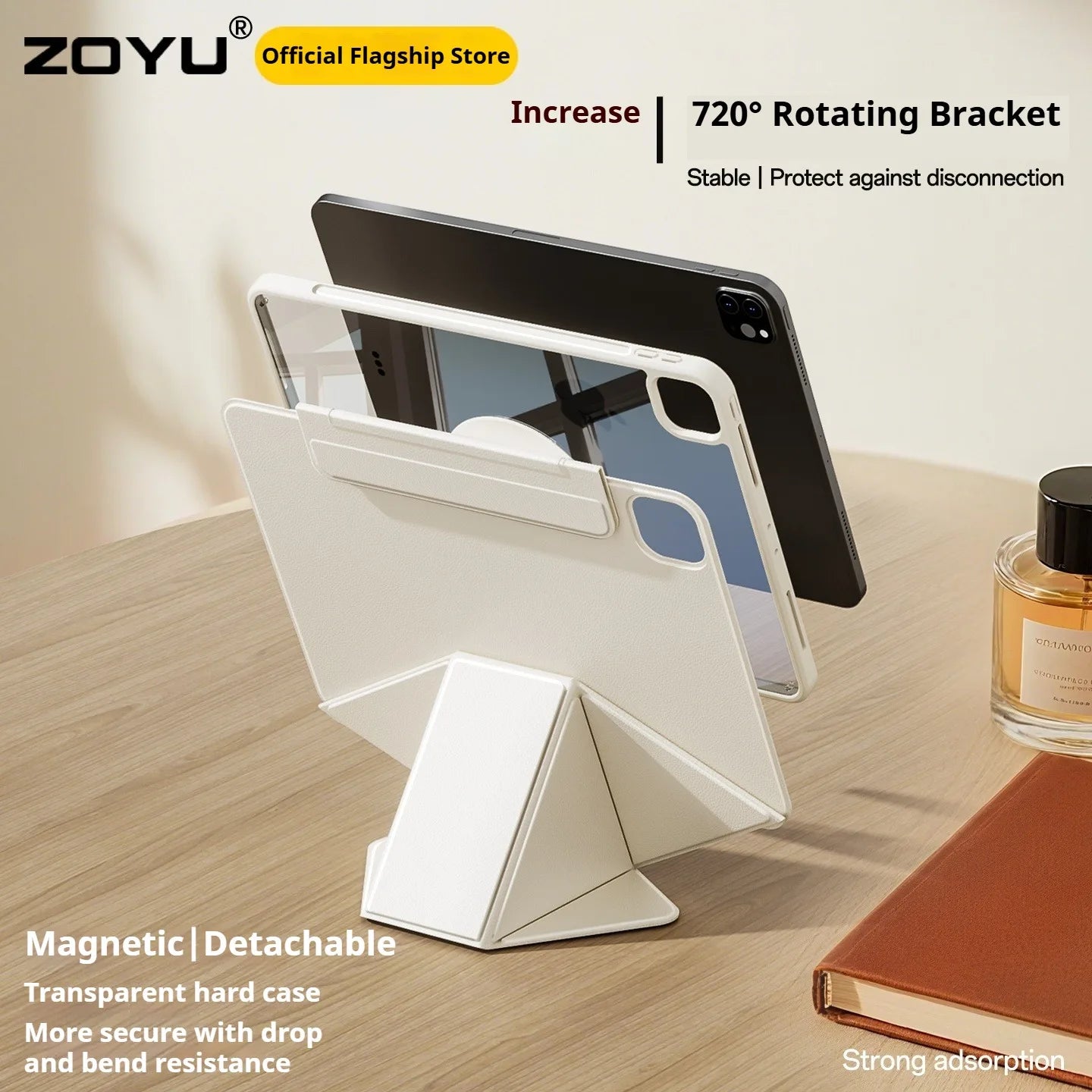 ZOYU for iPad 10/11th Increase Height Bracket Case, Magnetic Transparent Removable Cover iPad Pro 11 12.9 13 Air 4/5th mini 6/7