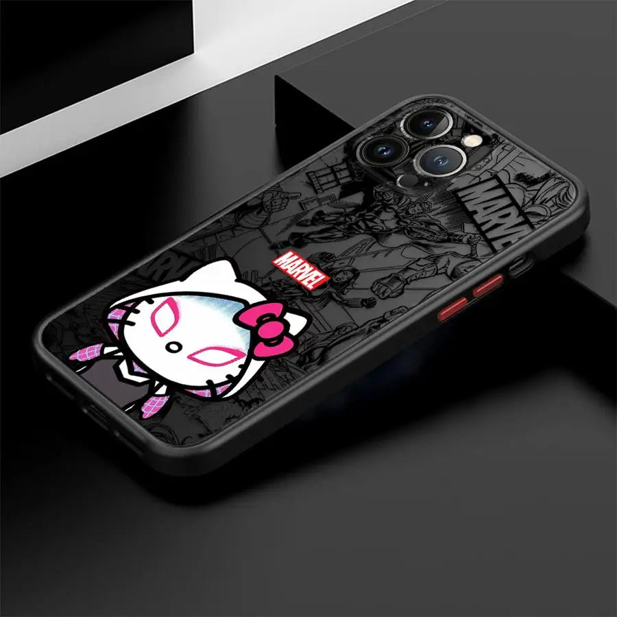 Marvel Cute Spidermans Hello Kitty Phone Case for iPhone 16 15 11 12 13 14 Pro Max 16 Plus 12 Mini 7 8 XR XS 15Pro MAX 16e